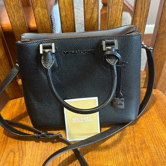 Michael Kors Handbags - Michael Kors Black Adele Crossbody Bag with Silver Hardware EUC!!